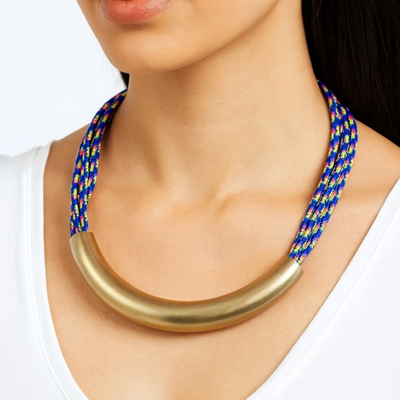 BaubleBar Colorful Multi-Strand Cord Statement Necklace with Gold-Tone Tube - Picture 1 of 8